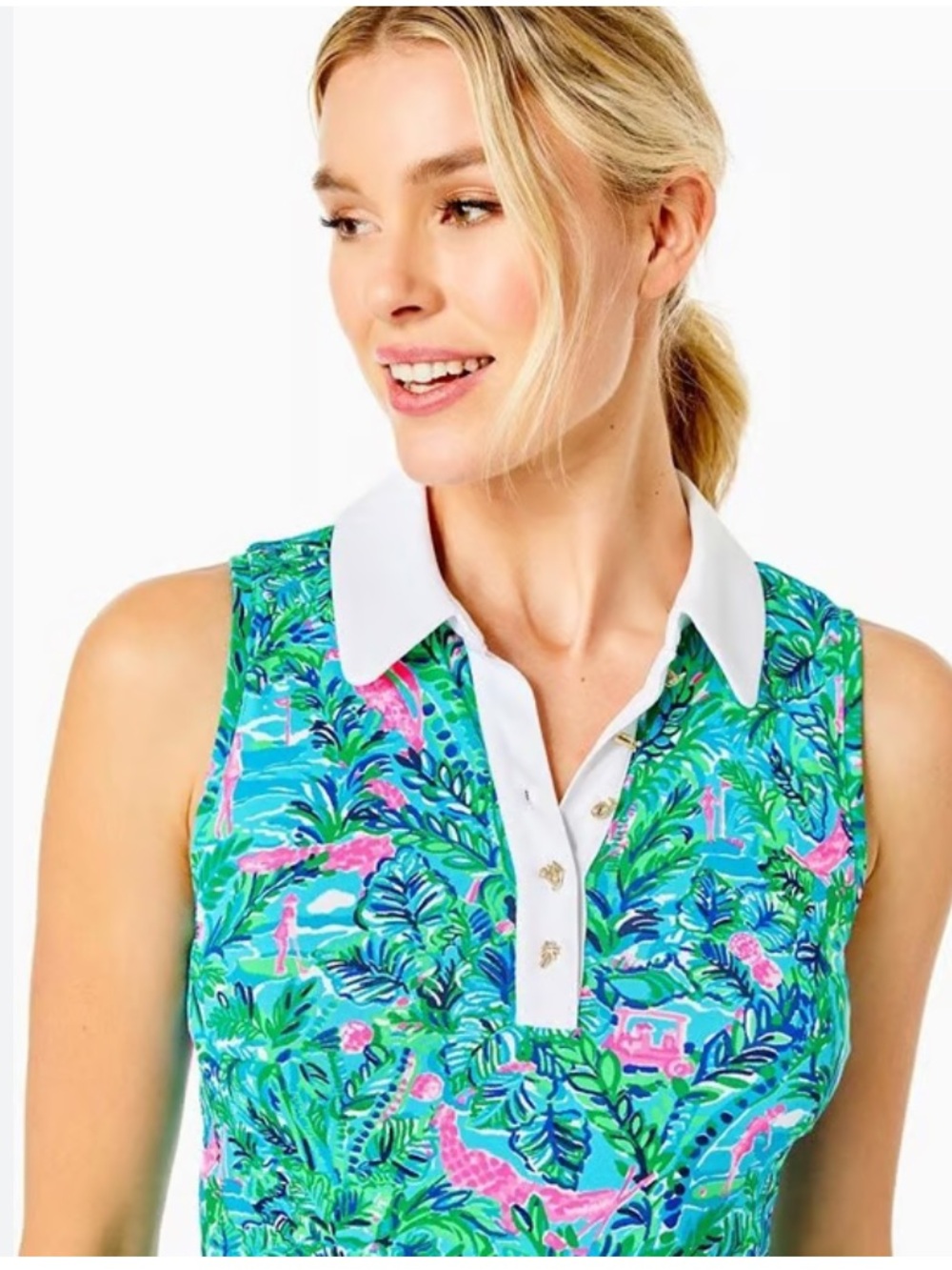 Lilly Pulitzer Luxletic Imara sleeveless polo top - Size L - Picture 3 of 9